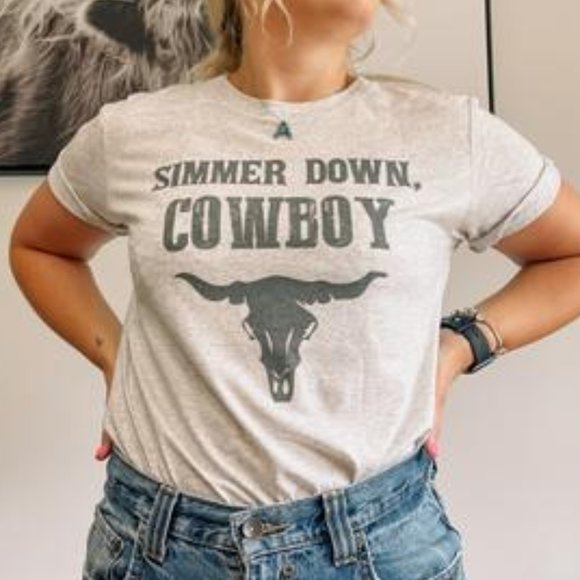 Whiskey Kiss Tops - SIMMER DOWN COWBOY Handmade Graphic Tee
